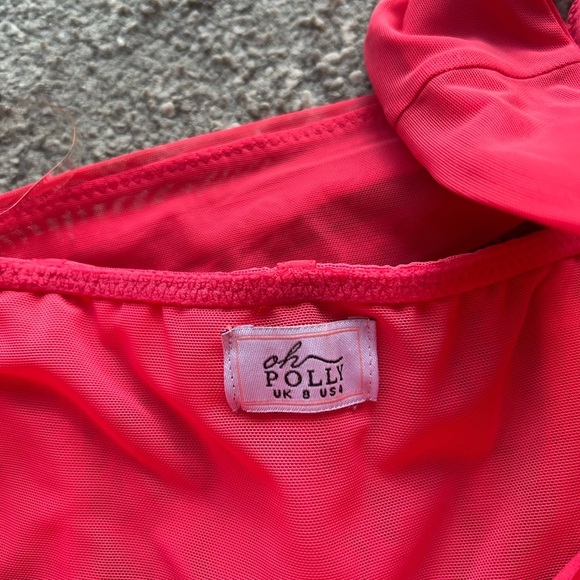 Oh Polly One For You Coral Mesh Off Shoulder Bodycon Mini Dress - Picture 3 of 4